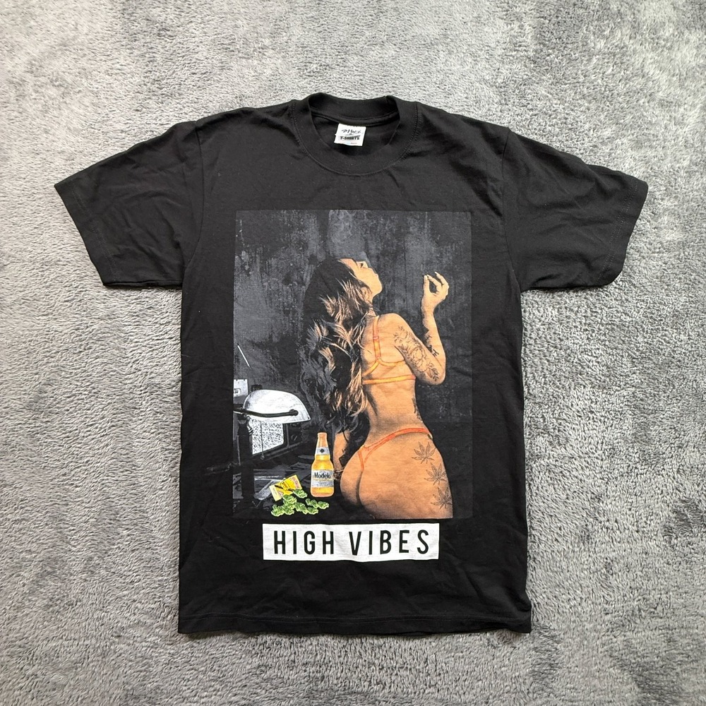 Shaka Wear High Vibes Pin Up Girl Weed Cannabis T-Shirt Men's M Black Heavy